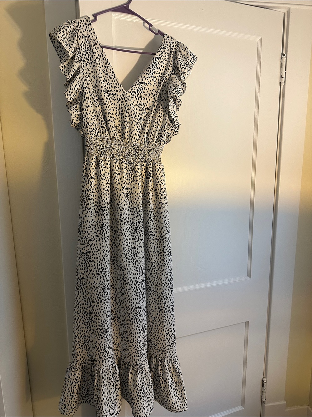 Express Cream and Black Ruffle Midi Dress